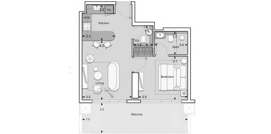 Квартира в Lume Residence в Джумейра Вилладж Серкл, Дубай, 1 спальня, 56.46м², № 31522