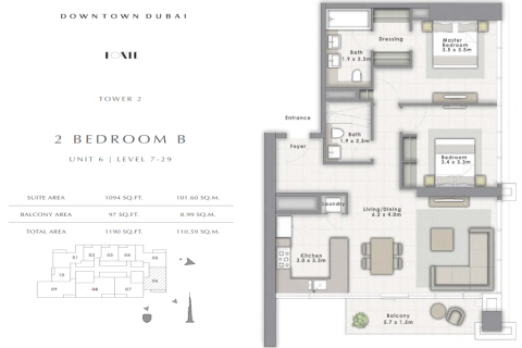 Apartamento en Downtown Dubai (Downtown Burj Dubai), Dubai, 2 dormitorios, 109.55028857 m², № 83998 - foto 3