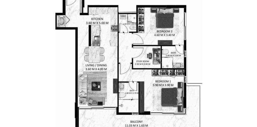 Apartamento en Bling Avenue 1 en Dubai South (Dubai World Central), Dubai, 1 dormitorio, 121.38 m², № 31634