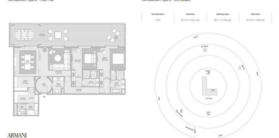 Appartement à ARMANI BEACH RESIDENCES à Palm Jumeirah, Dubai, 2 chambres, 271.87 m², № 31206
