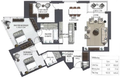 Снять в аренду квартиру в Vida Residence Downtown, Даунтаун Дубай (Даунтаун Бурдж Дубай), Дубай: 2 спальни, 152.36092000м², № 12491 - фото 3