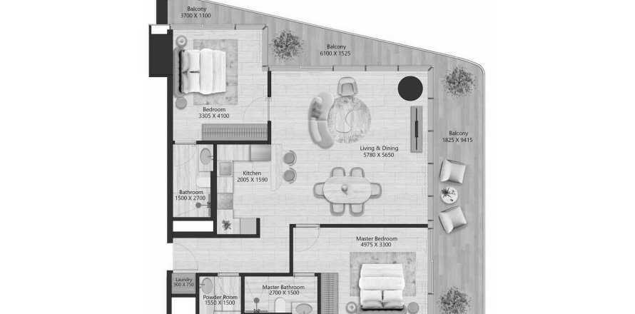 Appartement à IL Vento à Maritime City, Dubai, 2 chambres, 121.83 m², № 70050
