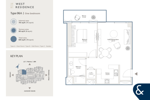Appartement à Jumeirah Islands, Dubai, 1 chambre, 78 m², № 98262 - photo 8